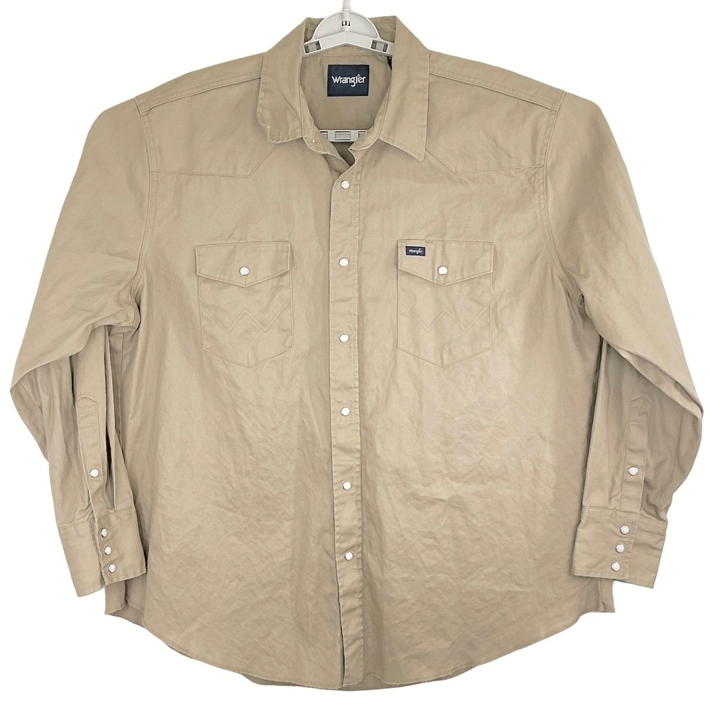 Vintage Wrangler Men's XXL Cowboy Cut Firm Finish Western Pearl Snap Shirt Khaki